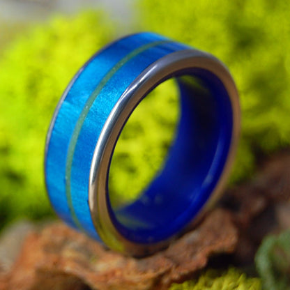 Blue Sea of Connemara Ireland | Men's Blue Marbled Opalescent, Lapis Lazuli, Connemara Marble & Titanium Wedding Ring - Minter and Richter Designs