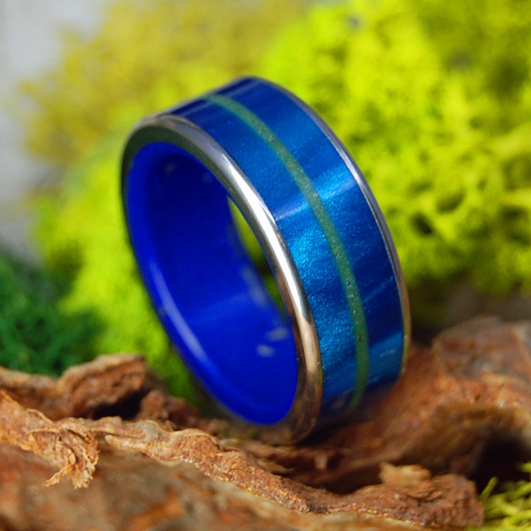 Blue Sea of Connemara Ireland | Men's Blue Marbled Opalescent, Lapis Lazuli, Connemara Marble & Titanium Wedding Ring - Minter and Richter Designs