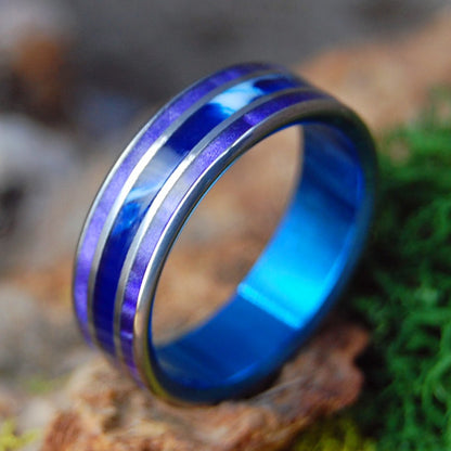 BLUE SEA | Women's Purple Marbled Opalescent, Blue Vintage Resin & Titanium Wedding Ring - Minter and Richter Designs