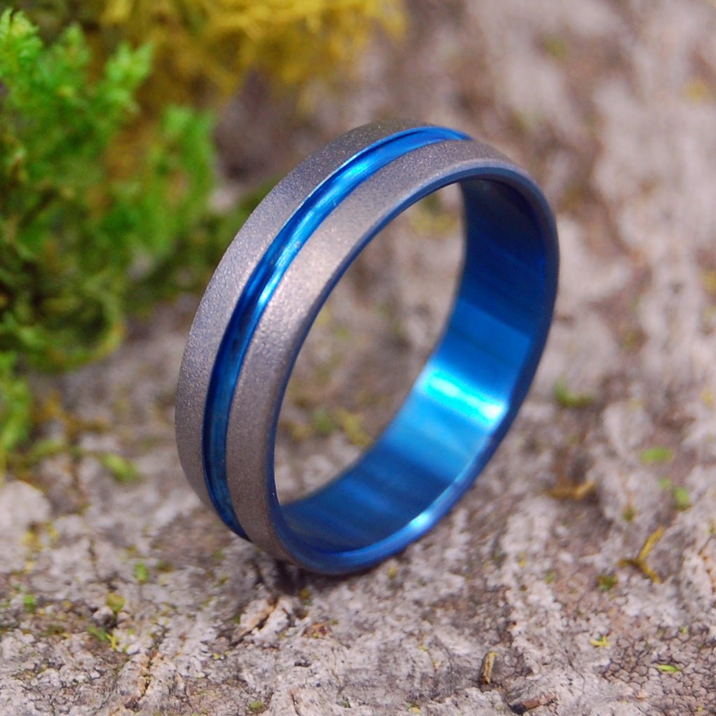 BLUE SIGNATURE GLASS BEAD BLAST | Size 11.5 At 6mm | Titanium Wedding Ring | On Sale - Minter and Richter Designs