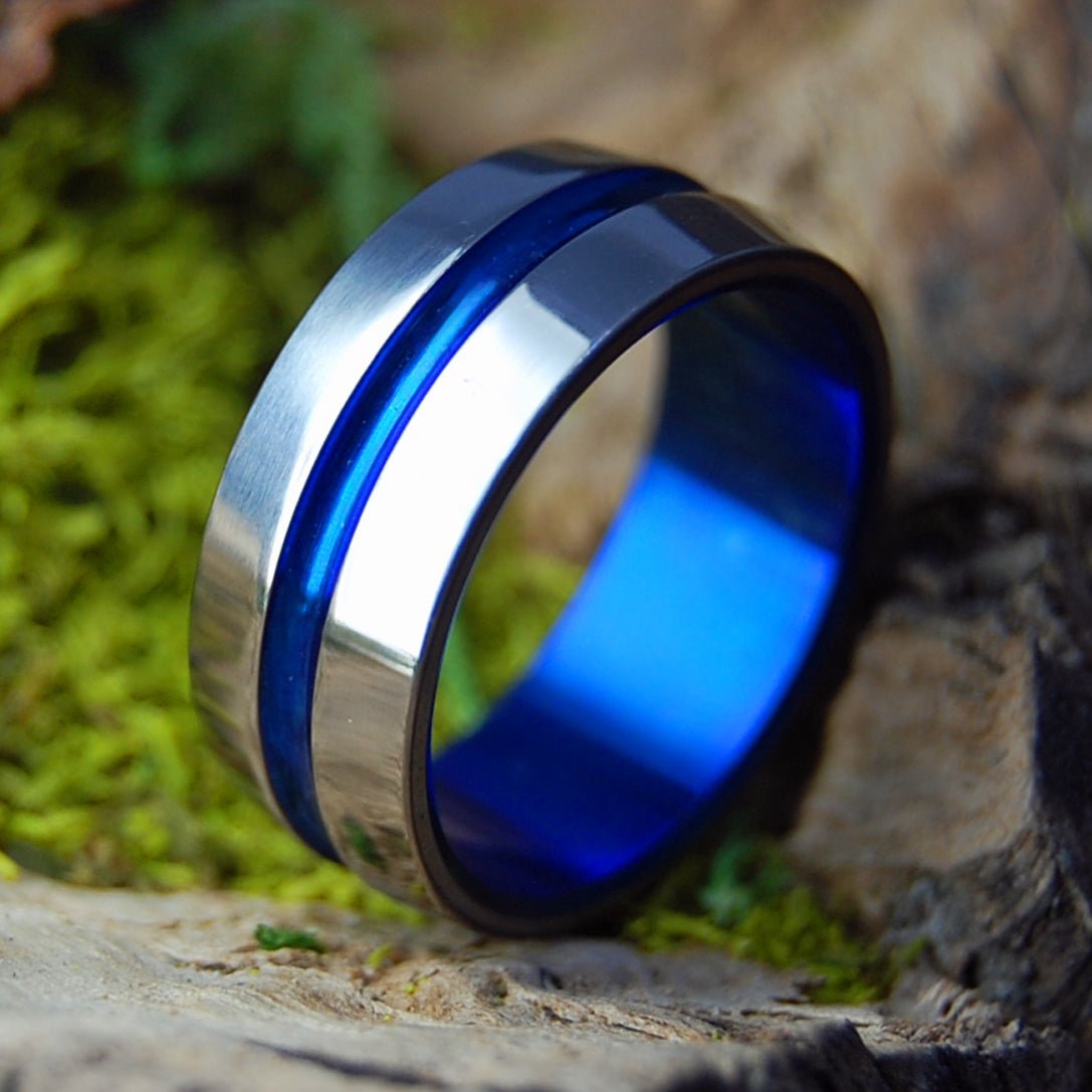 BLUE SIGNATURE | Size 7.5 At 8mm | Titanium Wedding Ring | On Sale - Minter and Richter Designs