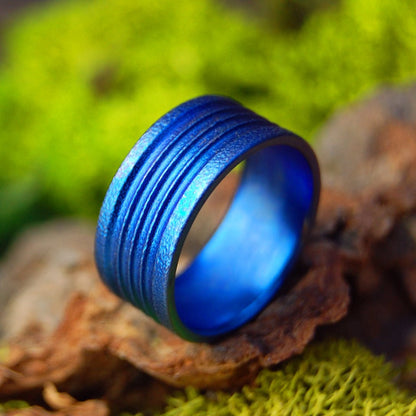 Blue | Size 5 At 7.9mm | Titanium Wedding Ring | On Sale - Minter and Richter Designs