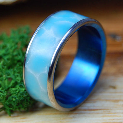 BLUE SKY WEDDING DAY | Size 8.5 At 8mm | Dominican Larimar | Unique Wedding Band | On Sale - Minter and Richter Designs
