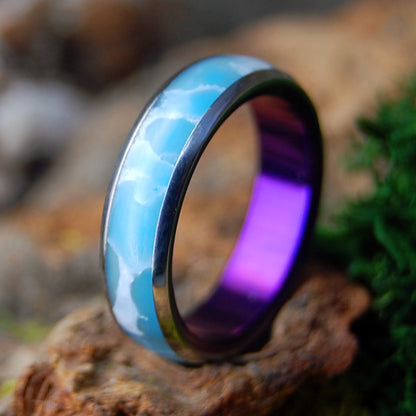 BLUE SKY DOMED | Men's Larimar Stone & Titanium Wedding Ring