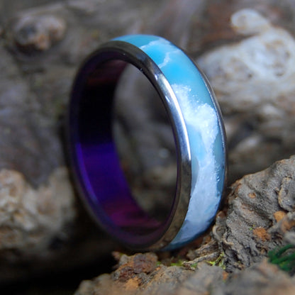 BLUE SKY DOMED | Men's Larimar Stone & Titanium Wedding Ring