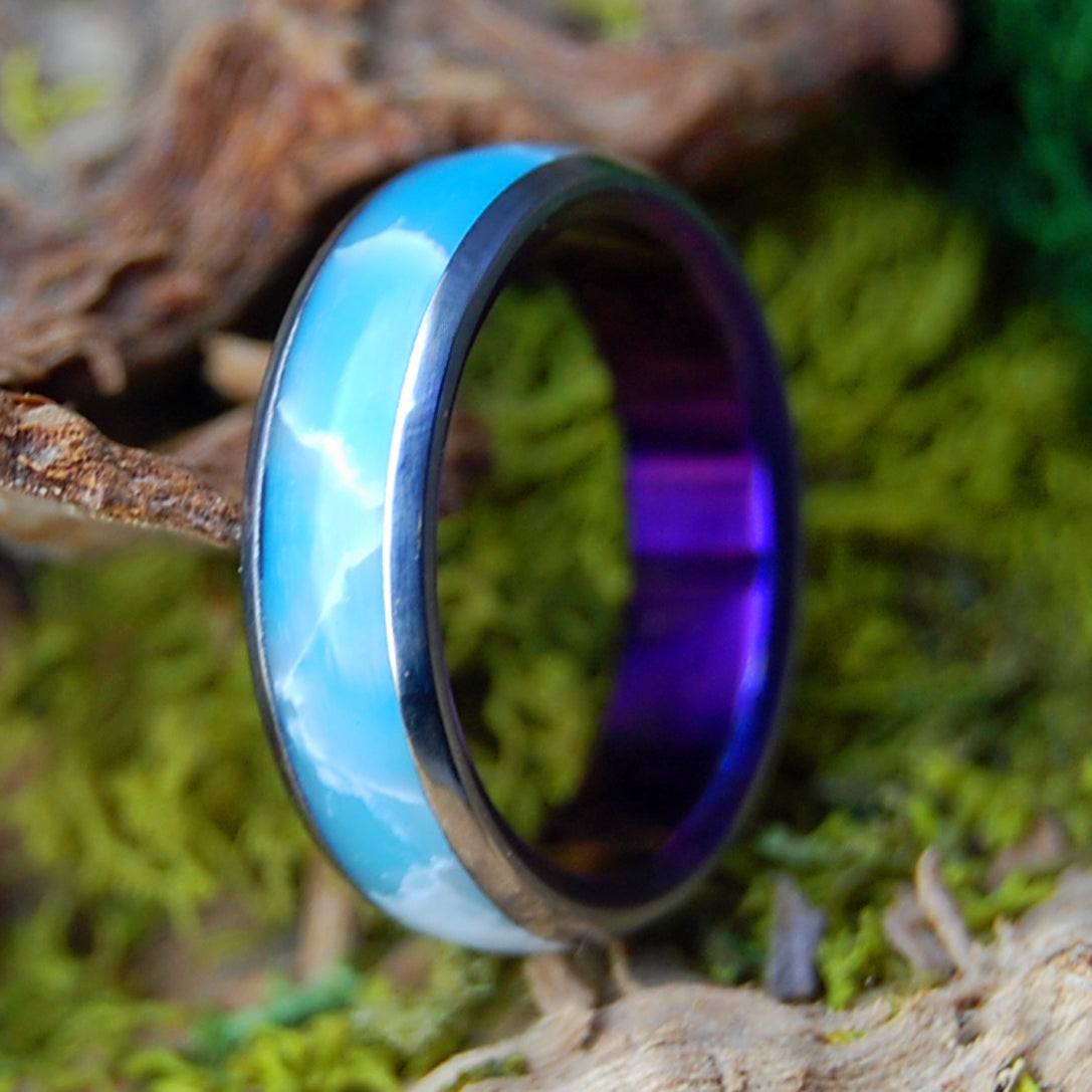 BLUE SKY DOMED | Men's Larimar Stone & Titanium Wedding Ring