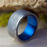 BLUE MOON LANDING | Meteorite & Blue Anodized Titanium Wedding Rings - Minter and Richter Designs