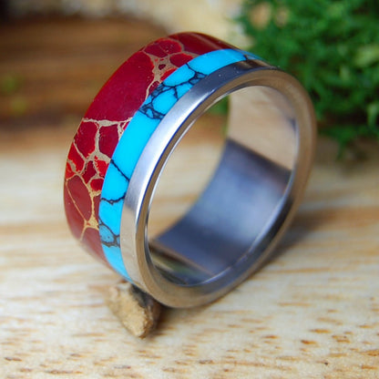 BOLD STACK | Men's Turquoise, Red Jasper & Titanium Wedding Ring - Minter and Richter Designs