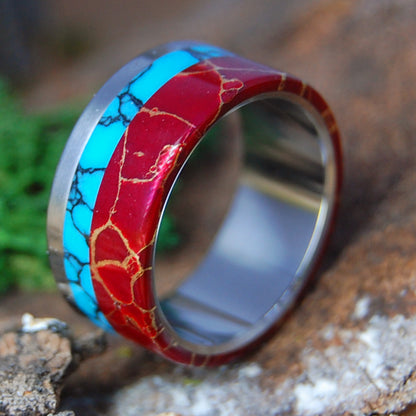 BOLD STACK | Men's Turquoise, Red Jasper & Titanium Wedding Ring