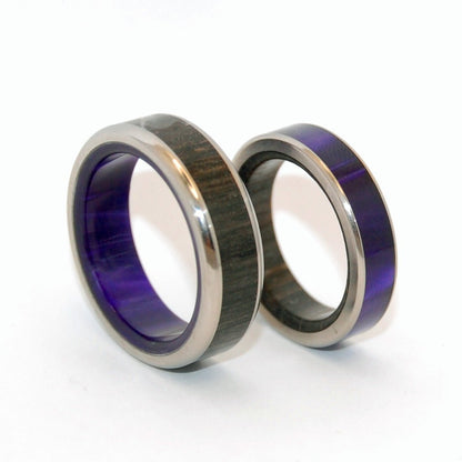 Boruta & Bereginia | Ancient Bog Oak Wood & Purple Marbled Resin - Wooden & Titanium Wedding Ring - Minter and Richter Designs