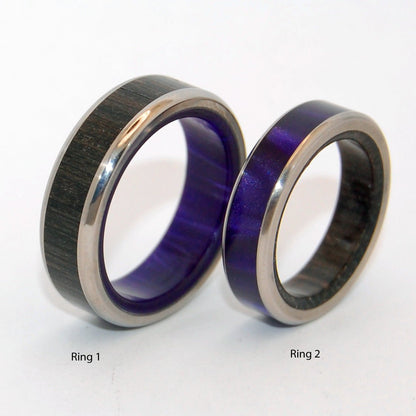 Boruta & Bereginia | Ancient Bog Oak Wood & Purple Marbled Resin - Wooden & Titanium Wedding Ring - Minter and Richter Designs