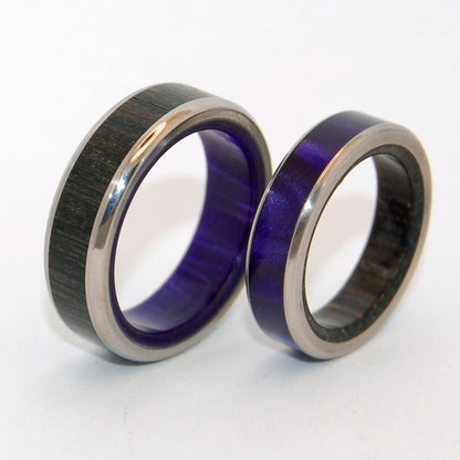 Boruta & Bereginia | Ancient Bog Oak Wood & Purple Marbled Resin - Wooden & Titanium Wedding Ring - Minter and Richter Designs