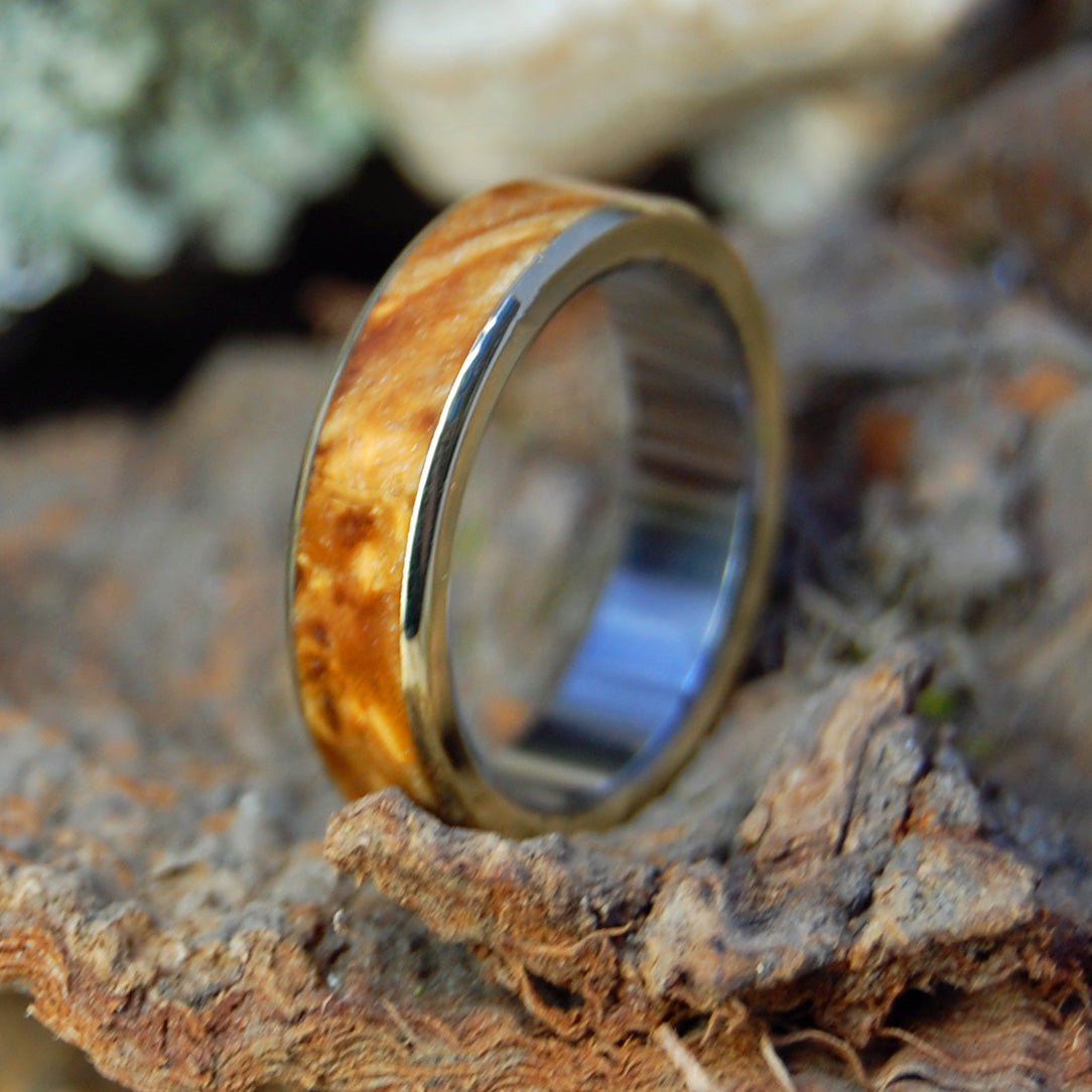 Box Elder Brass | Men's Box Elder Wood, Brass & Titanium Wedding Ring - Minter and Richter Designs