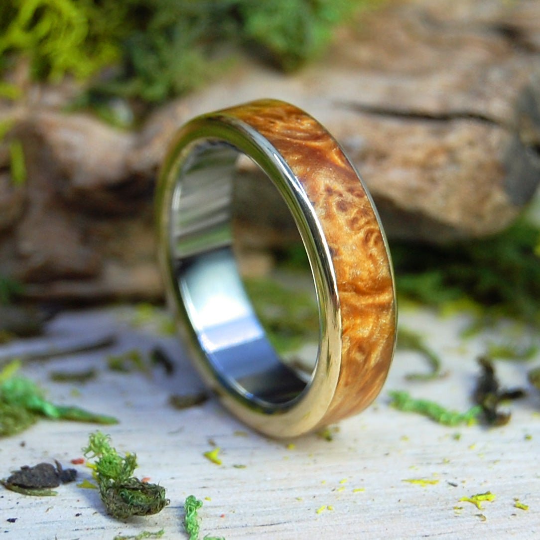 Box Elder Brass | Men's Box Elder Wood, Brass & Titanium Wedding Ring - Minter and Richter Designs