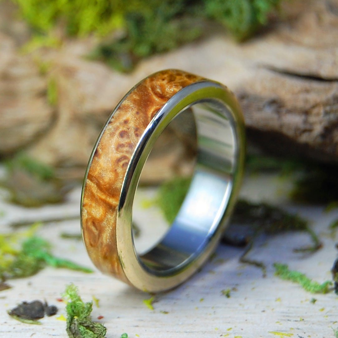 Box Elder Brass | Men's Box Elder Wood, Brass & Titanium Wedding Ring - Minter and Richter Designs