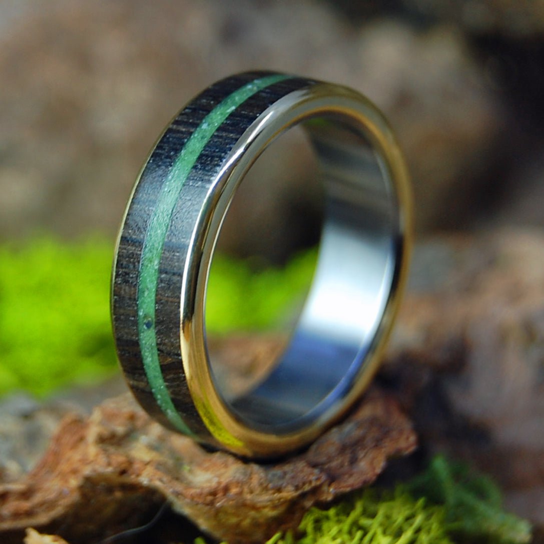 Brass Sunsets Of Ireland | Men's Irish Bog Oak, Connemara Marble, Brass & Titanium Wedding Ring - Minter and Richter Designs