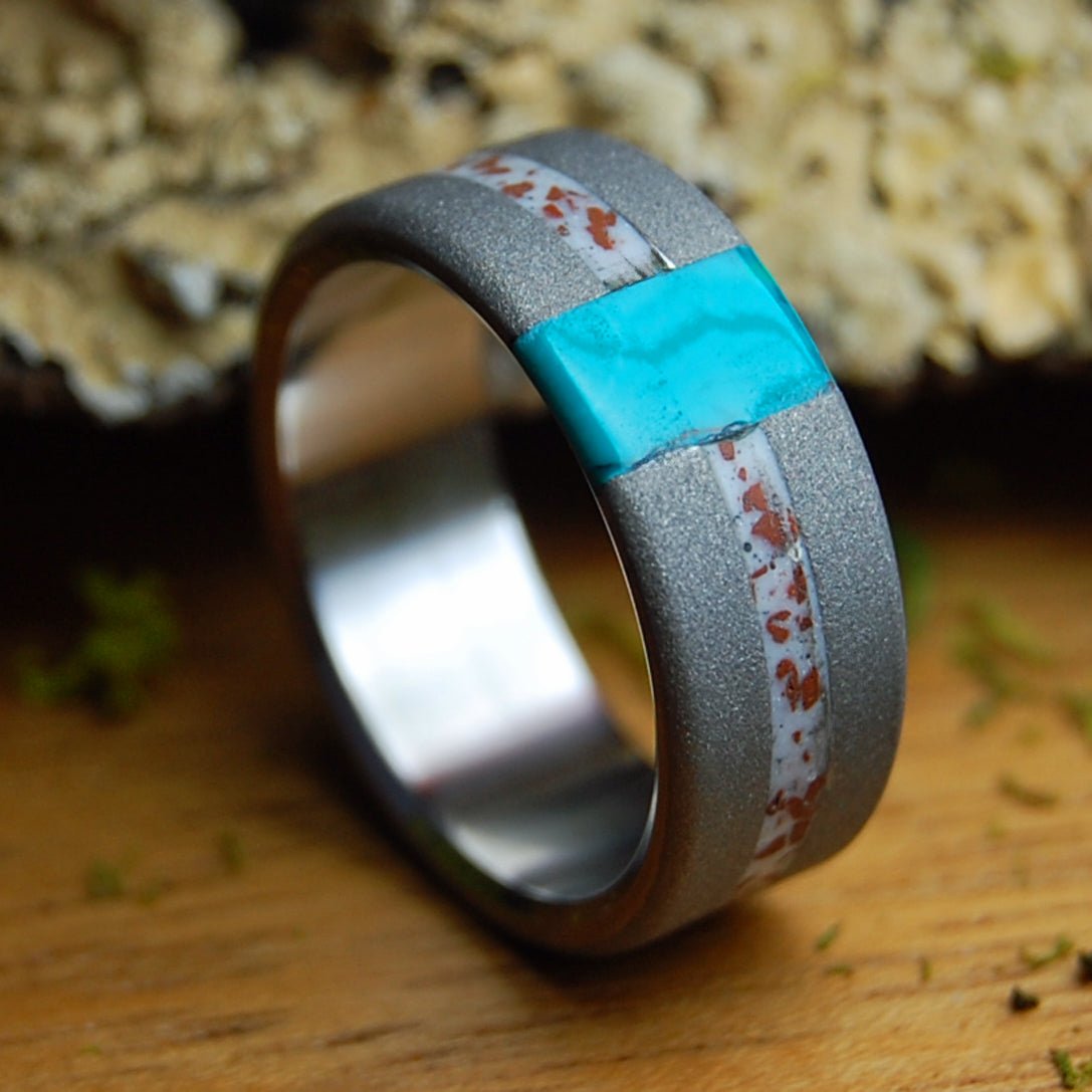 BRICK FOUNDATION | Men's Brick, Chrysocolla Stone & Titanium Wedding Ring - Minter and Richter Designs
