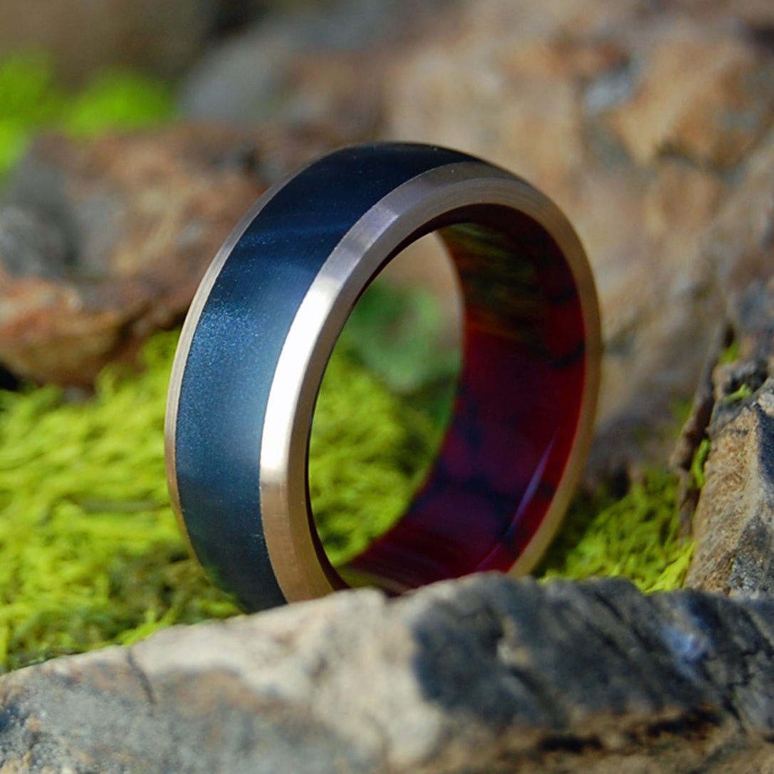 Bronze Rush | Men's Black Marbled Opalescent, Jasper Stone, Titanium & Bronze Wedding Ring - Minter and Richter Designs