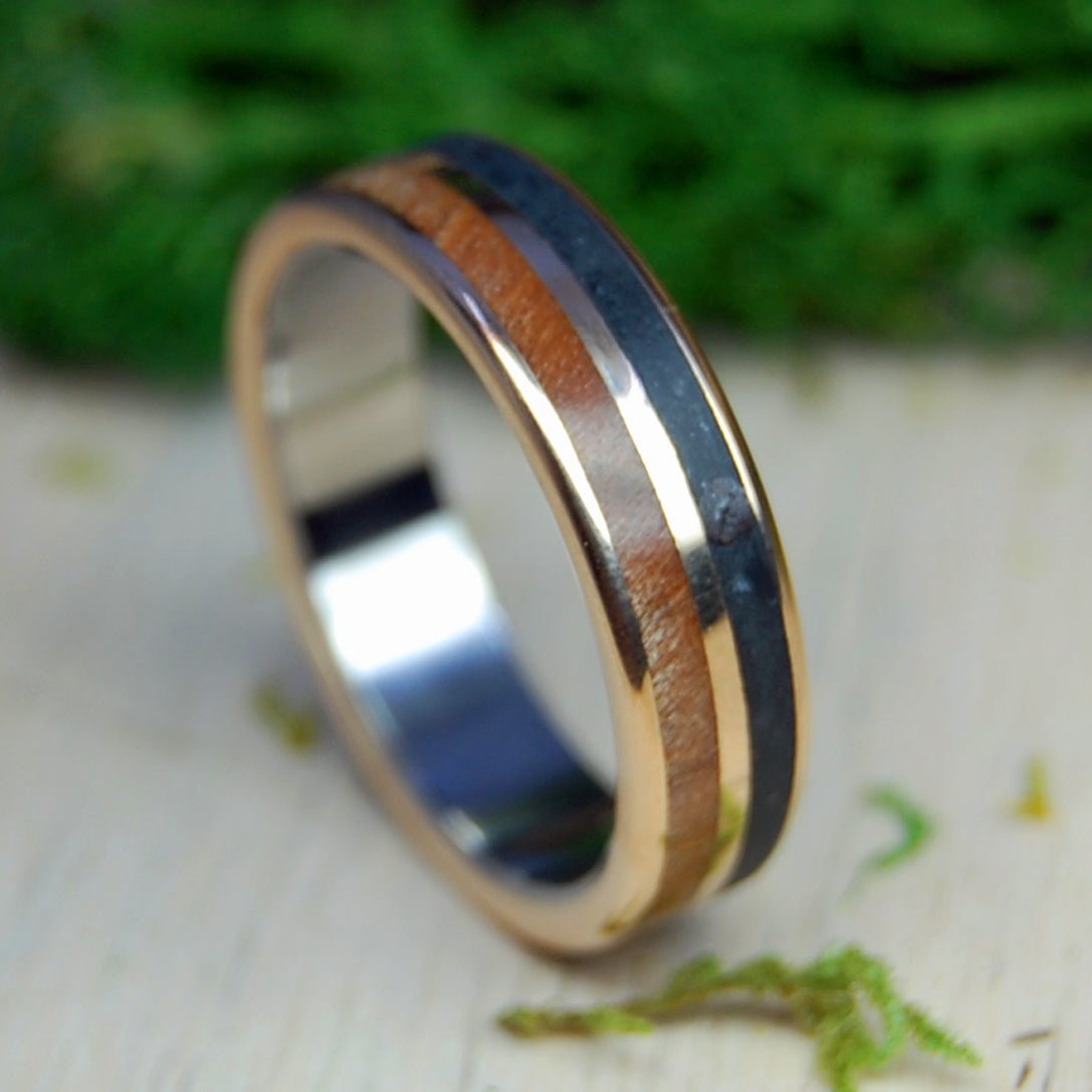 Bronze Vermont Lake | Men's Vermont Sugar Maple Wood, Lake Champlain Rocks, Titanium & Bronze Wedding Ring - Minter and Richter Designs