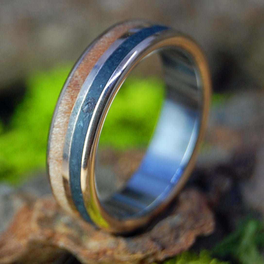 Bronze Vermont Lake | Men's Vermont Sugar Maple Wood, Lake Champlain Rocks, Titanium & Bronze Wedding Ring - Minter and Richter Designs