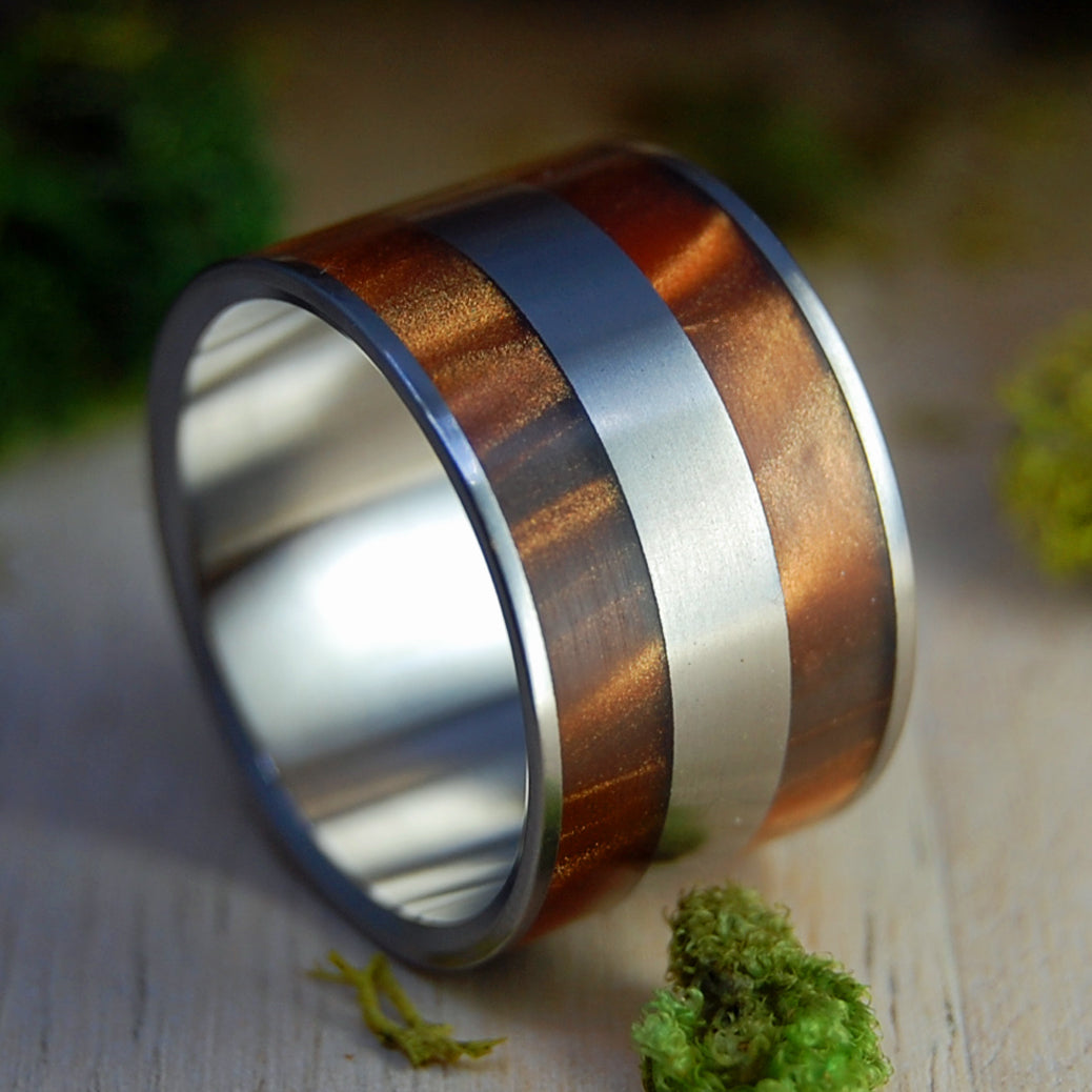 Bronze Marble| Men's Bronze Opalescent Resin, & Titanium Wedding Ring