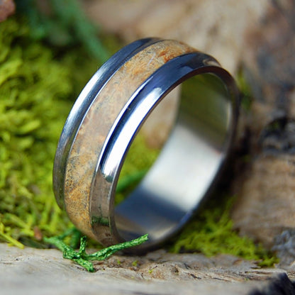 BROWN BOX ELDER FLARED | Size 7 At 6.9mm | Brown Box Elder Wood | Unique Wedding Band | On Sale - Minter and Richter Designs