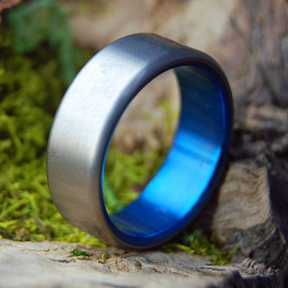 BRUSHED & BLUE | Size 8.75 At 7mm | Titanium Wedding Ring | On Sale - Minter and Richter Designs