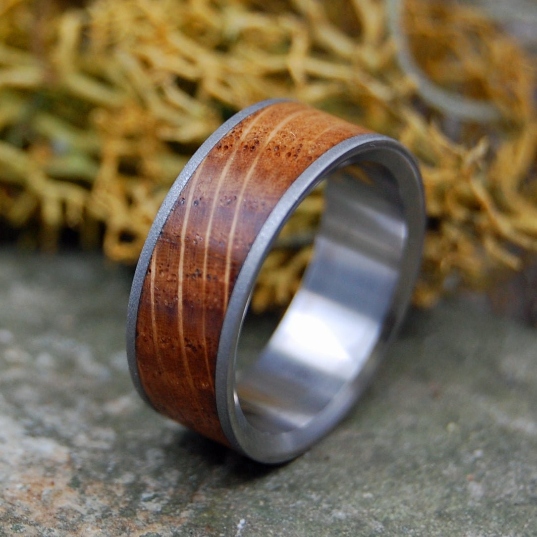 Bully Boy Blasted | Men's Whiskey Barrel Wood & Titanium Wedding Ring - Minter and Richter Designs