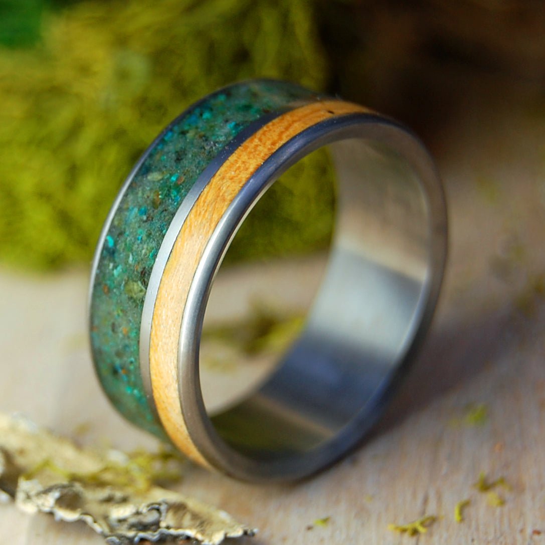 California Serpentine | Men's Light Maple Wood and California Serpentine Stone & Titanium Wedding Ring - Minter and Richter Designs