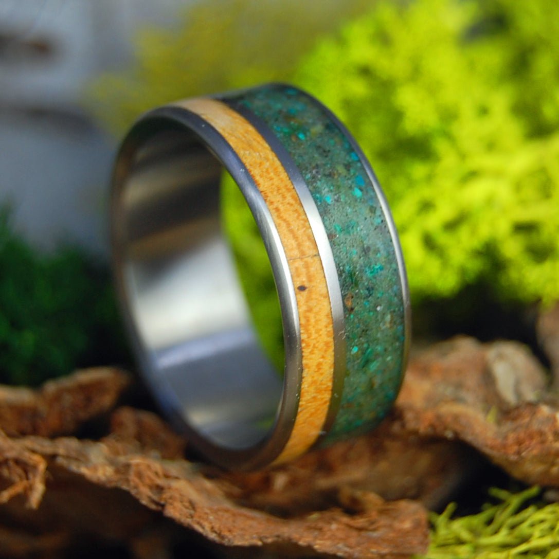 California Serpentine | Men's Light Maple Wood and California Serpentine Stone & Titanium Wedding Ring - Minter and Richter Designs