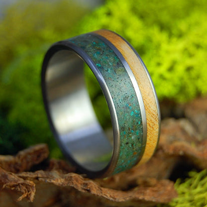 California Serpentine | Men's Light Maple Wood and California Serpentine Stone & Titanium Wedding Ring - Minter and Richter Designs