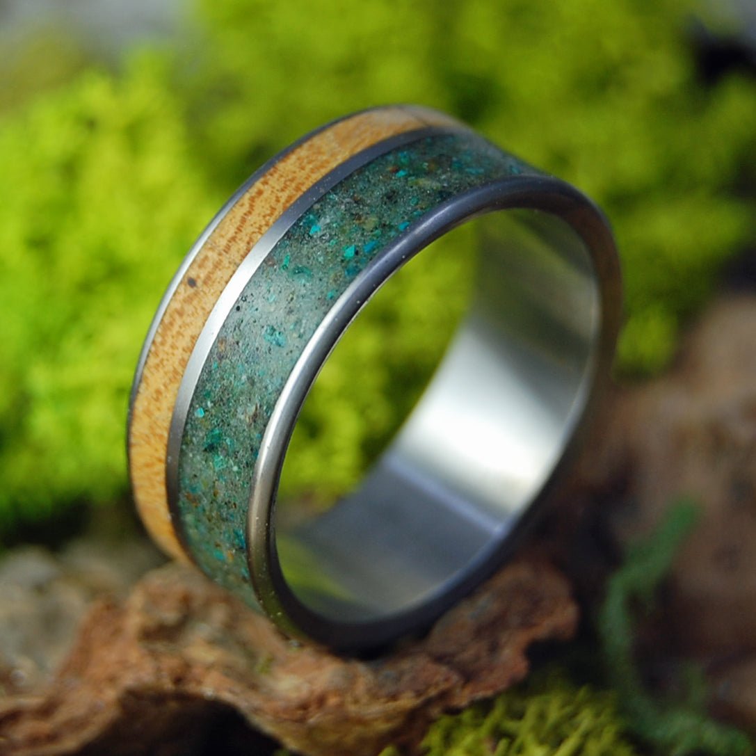 California Serpentine | Men's Light Maple Wood and California Serpentine Stone & Titanium Wedding Ring - Minter and Richter Designs