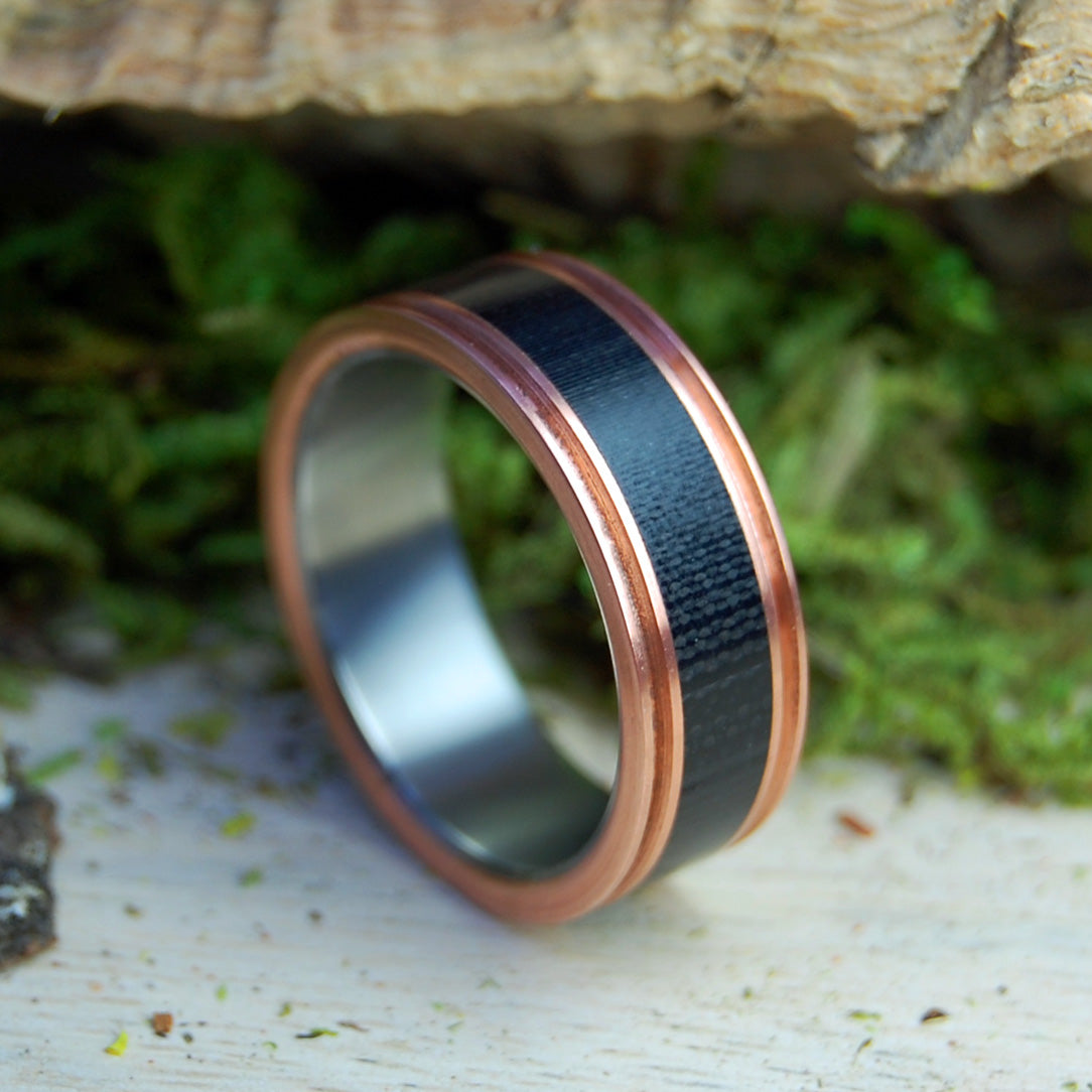 CARBON FIBER COPPER | Copper and Carbon Fiber - Handcrafted Titanium Wedding Ring - Minter and Richter Designs