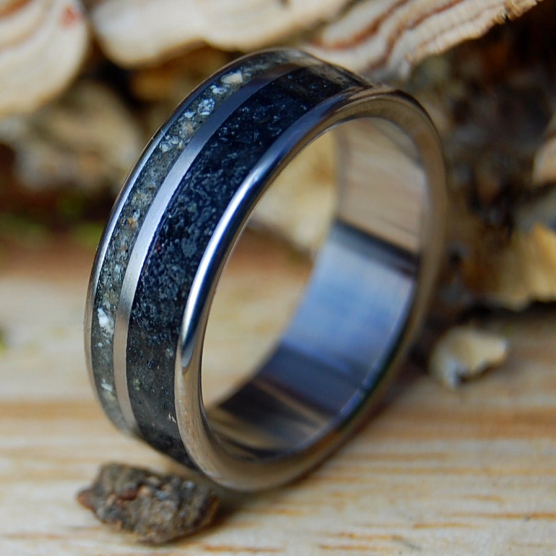 CAROLINA VIKING | Kiawah Beach Sand & Icelandic Lava Titanium Wedding Ring - Minter and Richter Designs
