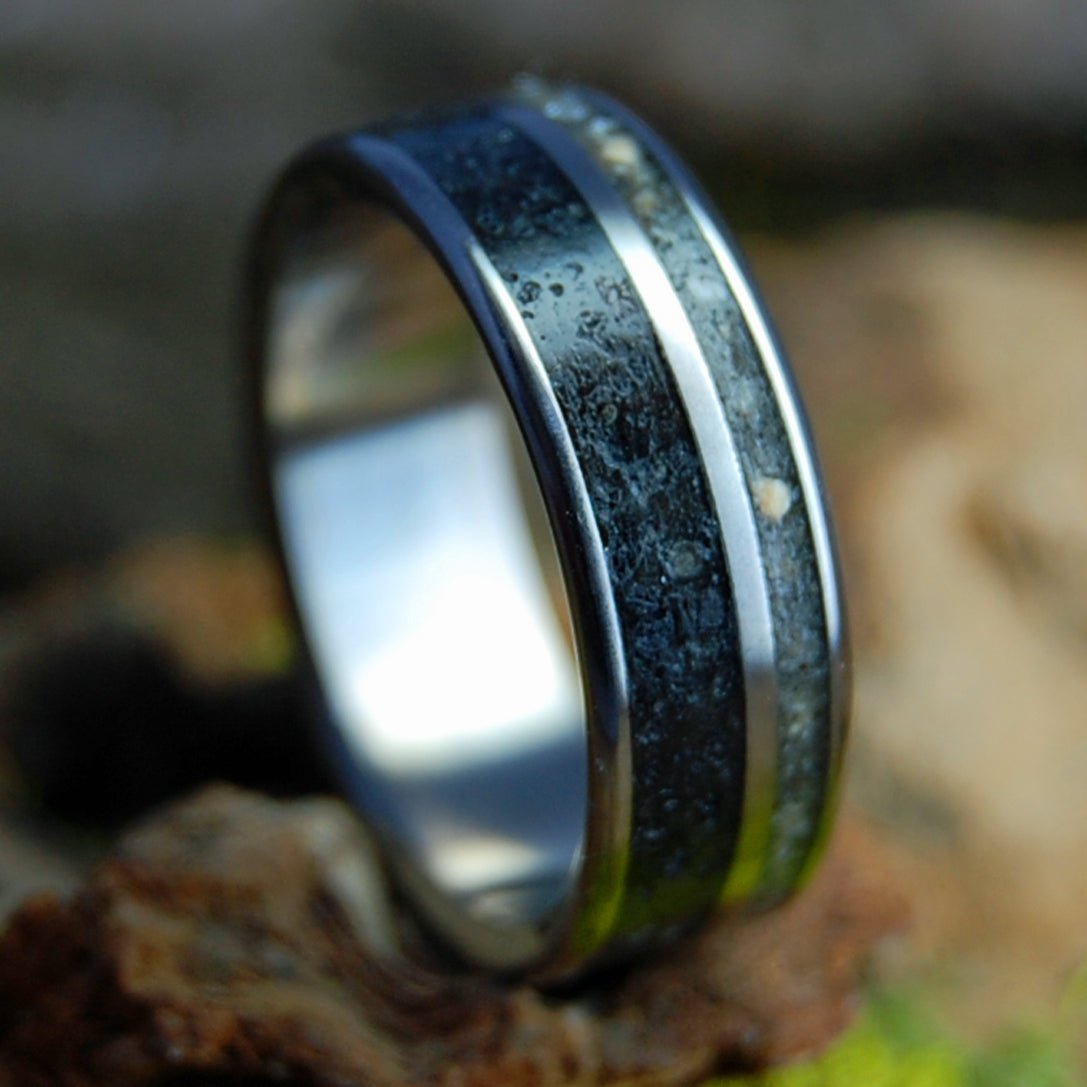 CAROLINA VIKING | Kiawah Beach Sand & Icelandic Lava Titanium Wedding Ring - Minter and Richter Designs