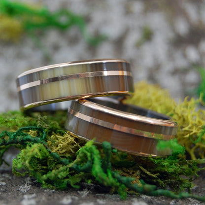 Cattle Horn And Bronze | Cattle Horn, Titanium & Bronze Wedding Ring Set - Minter and Richter Designs