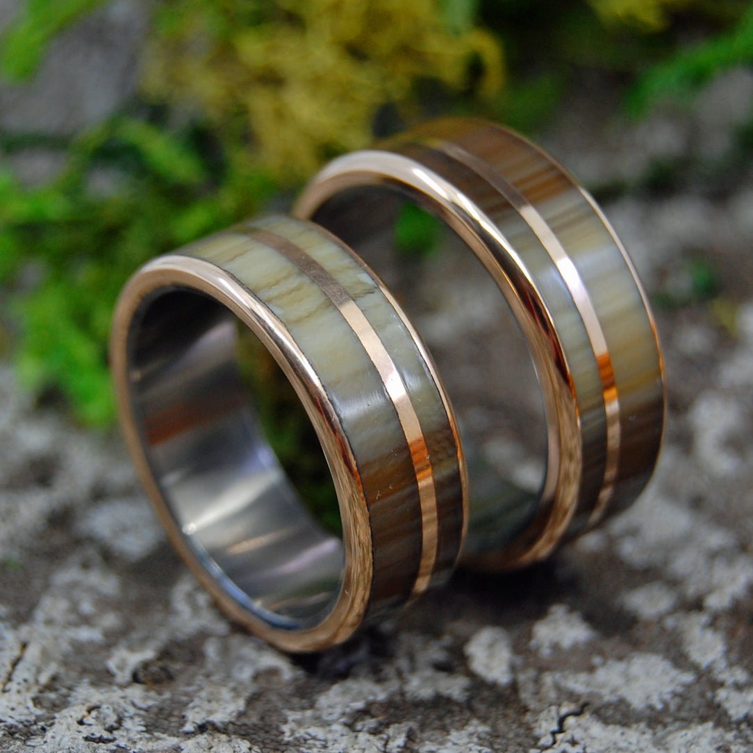 Cattle Horn And Bronze | Cattle Horn, Titanium & Bronze Wedding Ring Set - Minter and Richter Designs