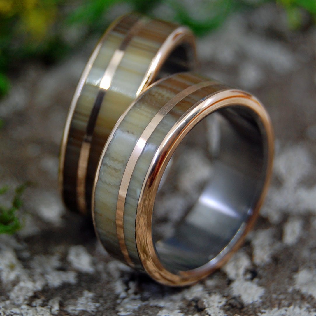 Cattle Horn And Bronze | Cattle Horn, Titanium & Bronze Wedding Ring Set - Minter and Richter Designs