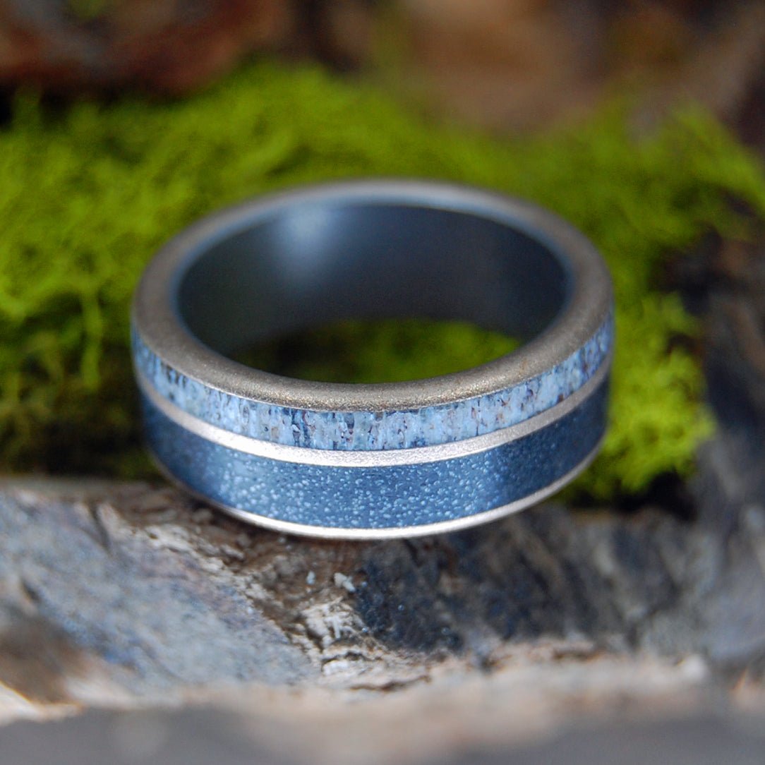Chowan Indians Of North Carolina | Men's Moose Antler, Chowan River Beach Sand, Titanium & Bronze Wedding Ring - Minter and Richter Designs