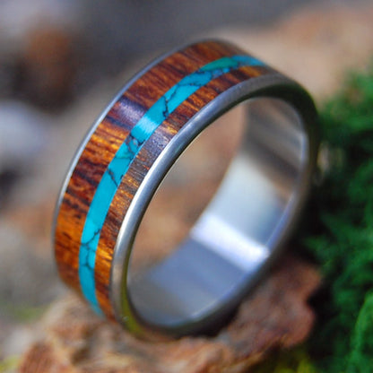 CHRYSOCOLLA RIVER, MANZANITE FOREST | Men's Manzanite Wood, Swirled Chrysocolla Stone & Titanium Wedding Ring - Minter and Richter Designs