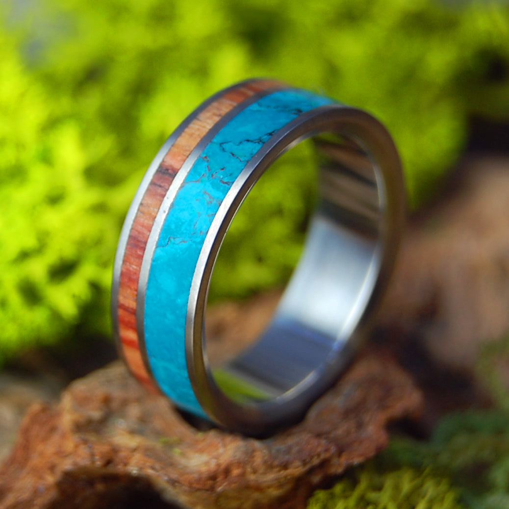 Chryso-Tulip | Men's Tulip Wood, Chrysocolla Stone & Titanium Wedding Ring