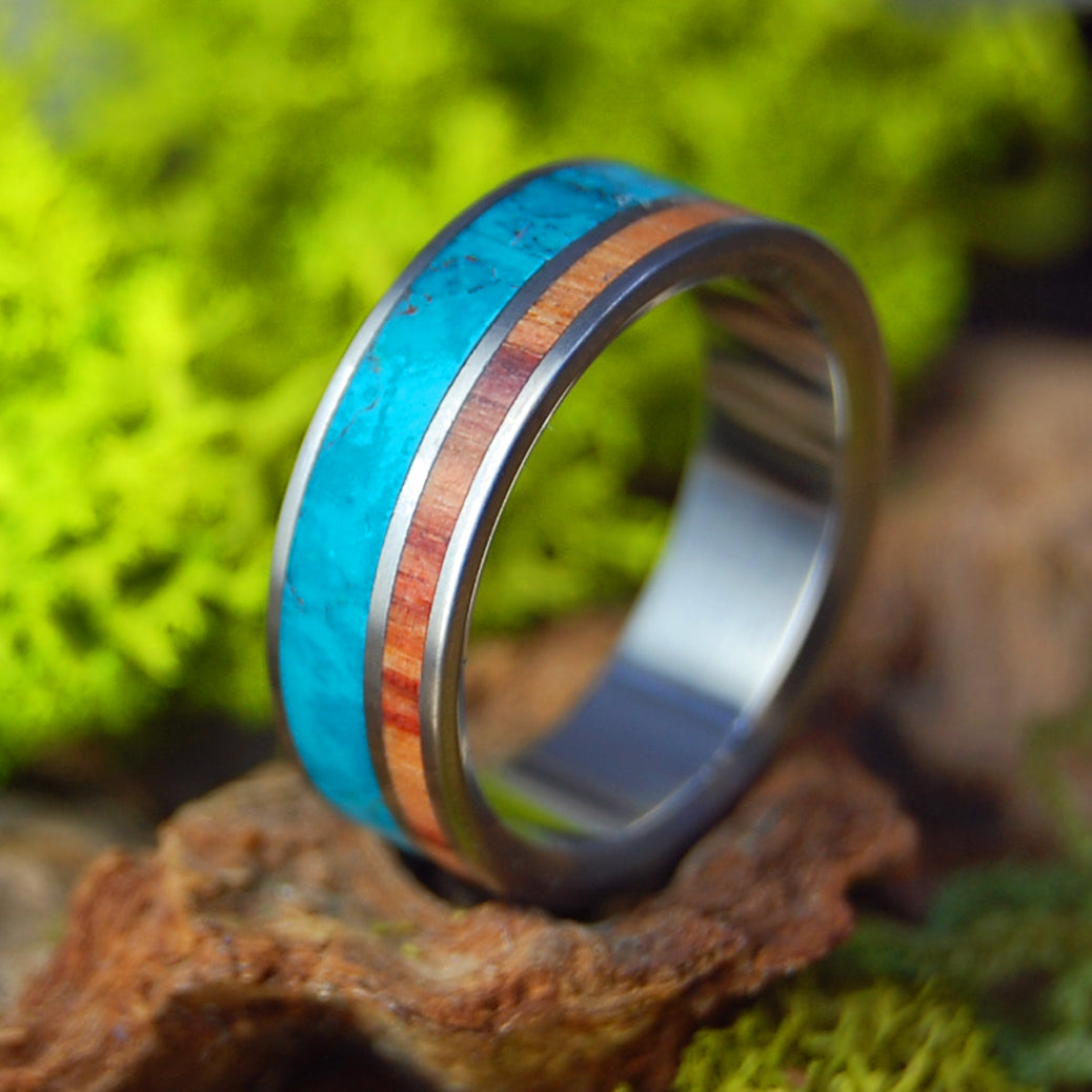 Chryso-Tulip | Men's Tulip Wood, Chrysocolla Stone & Titanium Wedding Ring