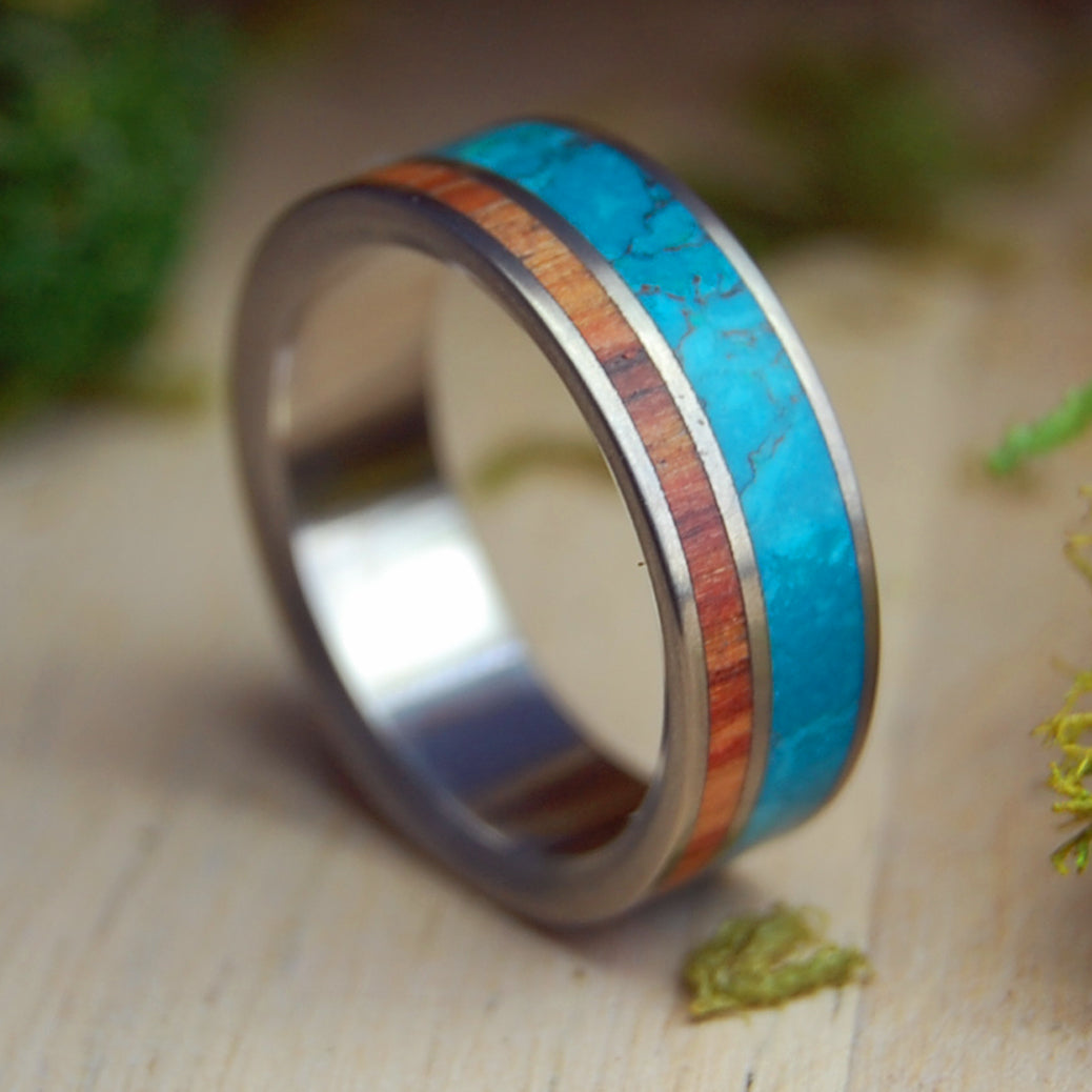 Chryso-Tulip | Men's Tulip Wood, Chrysocolla Stone & Titanium Wedding Ring