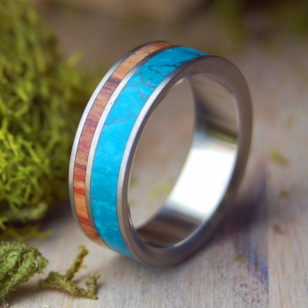 Chryso-Tulip | Men's Tulip Wood, Chrysocolla Stone & Titanium Wedding Ring