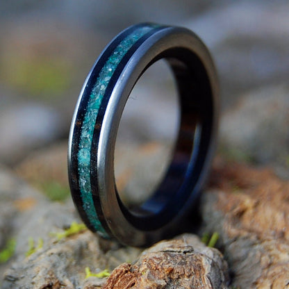 COCO FOR COSTA RICA | Crushed Jade, Costa Rica Beach Sand, Cocobolo & Titanium Wedding Ring - Minter and Richter Designs