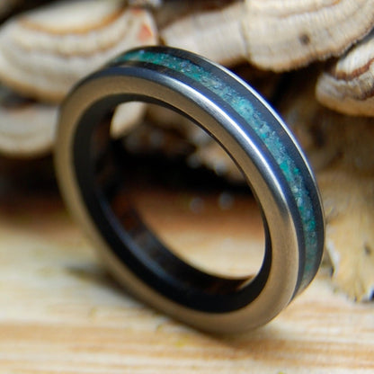 COCO FOR COSTA RICA | Crushed Jade, Costa Rica Beach Sand, Cocobolo & Titanium Wedding Ring - Minter and Richter Designs