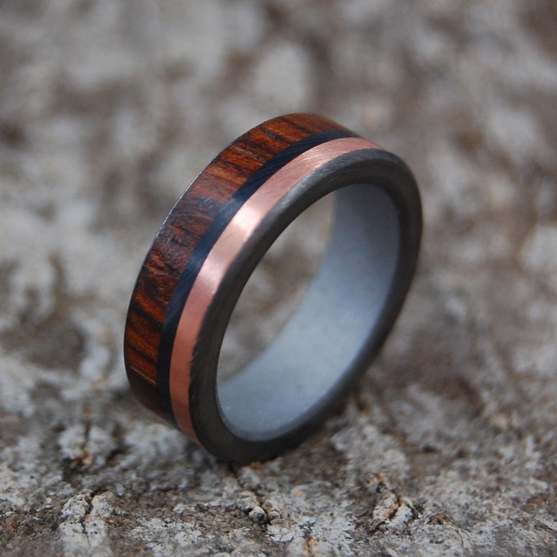 Coco Loco | Men's Cocobolo Wood, Copper, Onyx Stone & Titanium Wedding Ring - Minter and Richter Designs