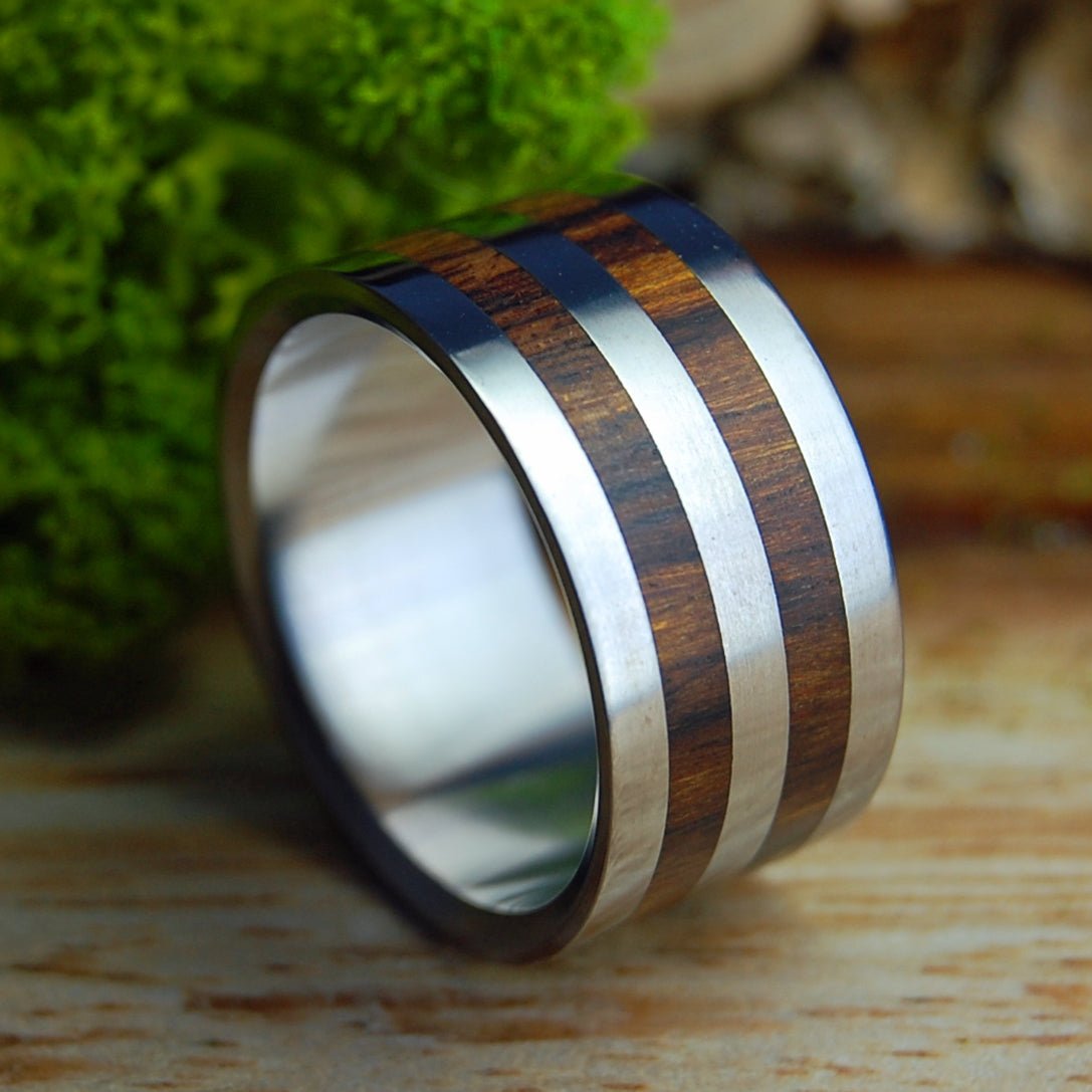 COCOBOLO HARVEST WIDE | Men's Cocobolo Wood & Titanium Wedding Ring - Minter and Richter Designs
