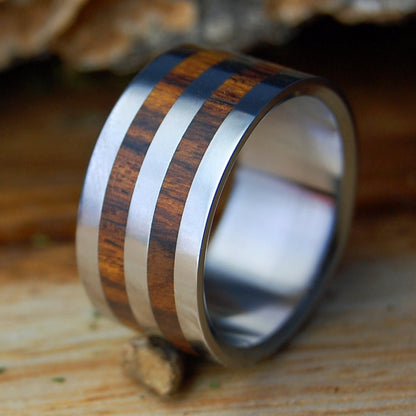 COCOBOLO HARVEST WIDE | Men's Cocobolo Wood & Titanium Wedding Ring - Minter and Richter Designs