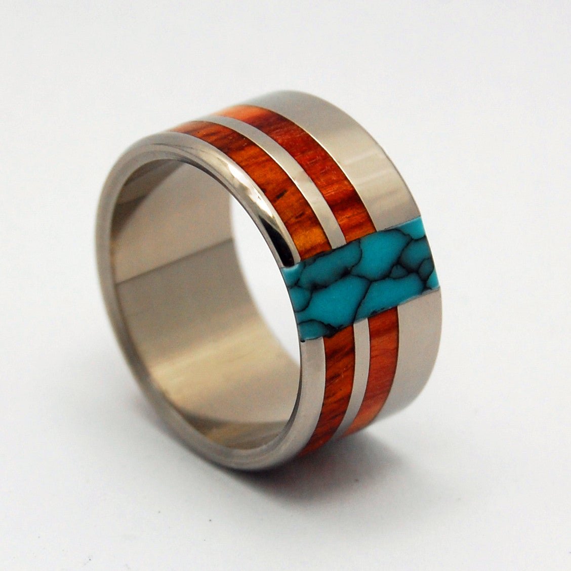Comet & Constellation | Men's Tulip Wood, Cocobolo Wood, Turquoise & Titanium Wedding Ring - Minter and Richter Designs